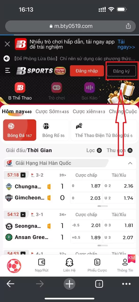Truy cập link đăng ký Bsport trên mobile