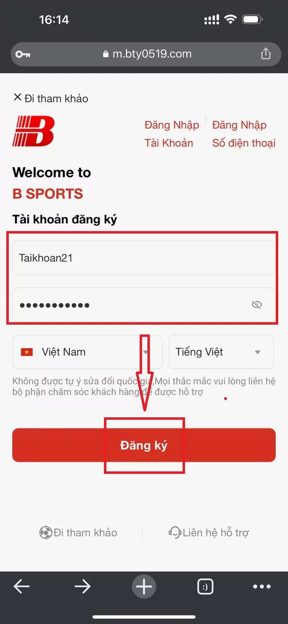 Điền hoàn thành thông tin để đăng ký Bsport