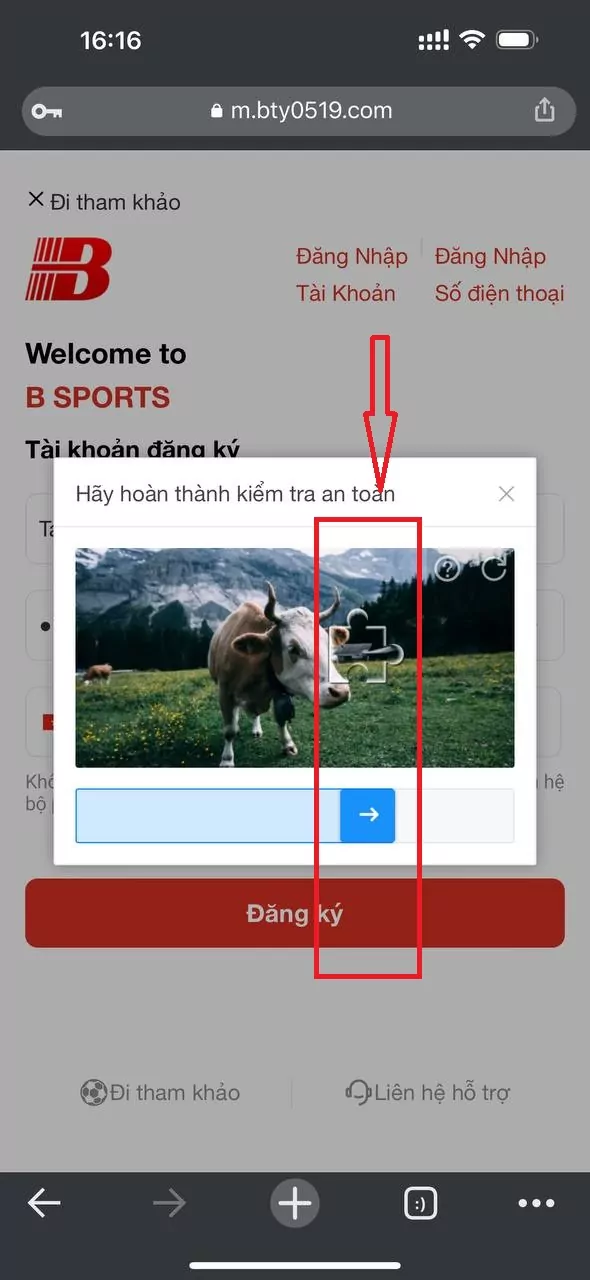 Điền mã captcha để xác nhận đăng ký