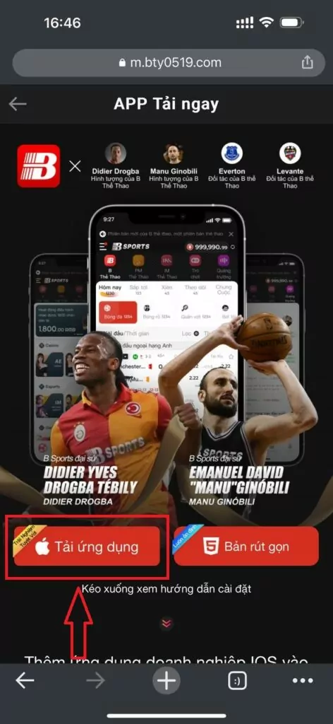 Nhấn Tải ứng dụng Bsports và cài đặt