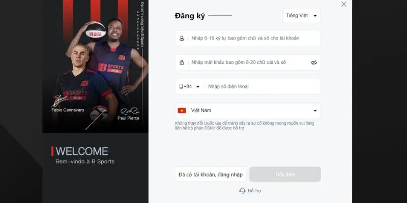 Đăng ký tài khoản cần thực thi theo điều khoản sử dụng Bsports